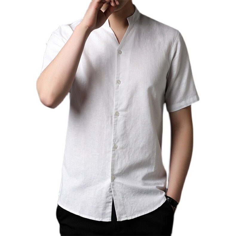 BB2752夏季男士棉麻t恤青年风复古短袖休闲免烫修身唐装P66,男装衬衫,电商B360