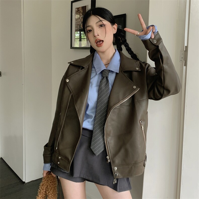 韩版机车皮衣宽松显瘦翻领PU宽松百搭夹克开衫短外套C536-85,男装皮衣,星座911-2(原星座613-2）