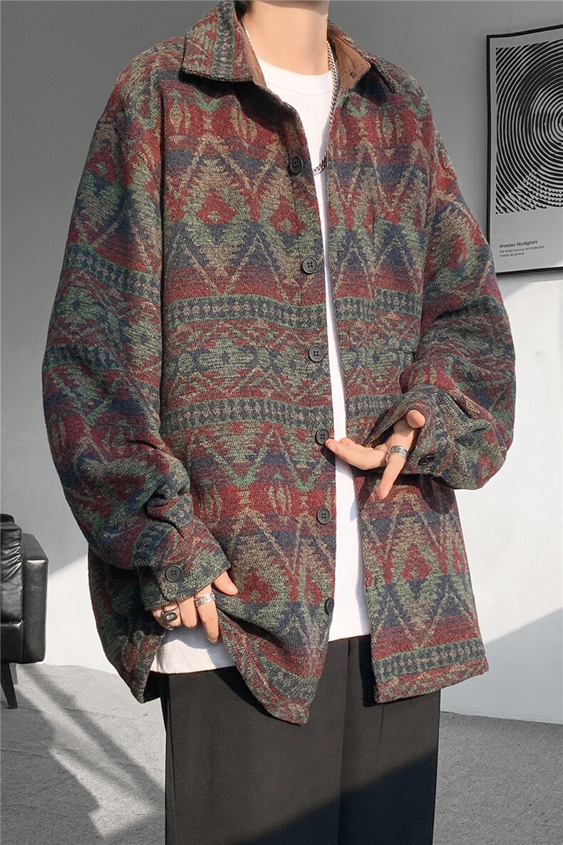 8XL-M复古大码民族风衬衫男款春季加厚粗呢藏式外套CS29001P68,男装民族服装,电商B312