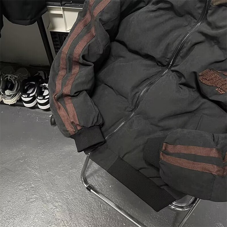 美式复古立领刺绣加厚棉服男女情侣款潮牌宽松面包服外套,男装棉衣,星座506A