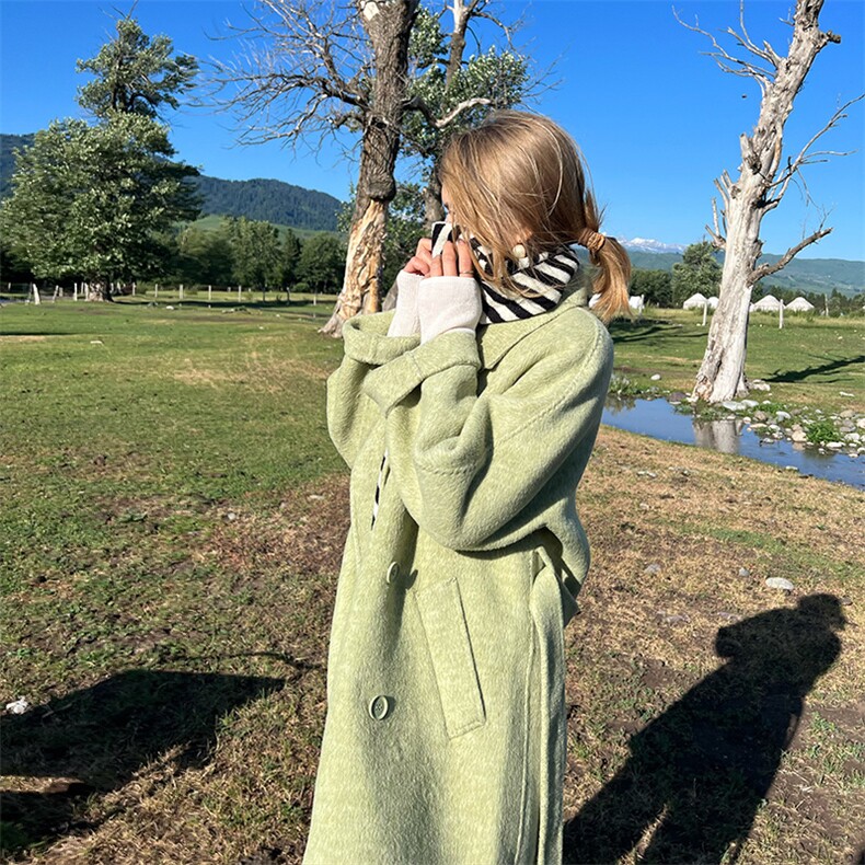 2025年夏季常规中长款长袖纯色时尚百搭简约大方短款大衣,女装双面呢大衣,蒙绒特
