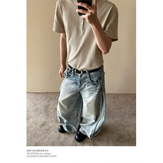 美式复古水洗折痕牛仔裤男女2025新款显瘦宽松垂感拖地阔腿裤子，男装牛仔裤，星座410-6（原星座1304-1）
