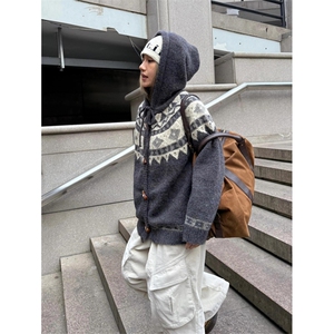 网图有货 美式费尔岛牛角扣连帽毛衣开衫针织外套男女 A1036-P58图片