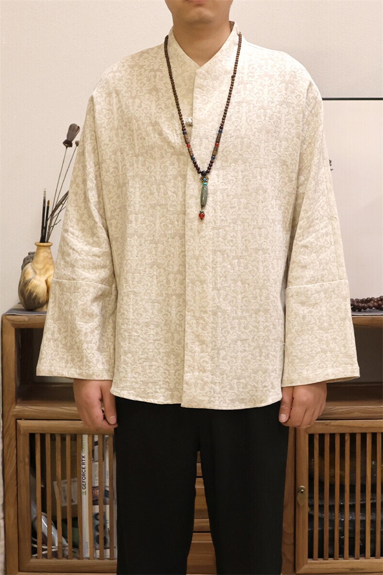 春季新款风男装棉麻提花男士禅意心中改良汉服衬衣C248P75,男装衬衫,钱塘802