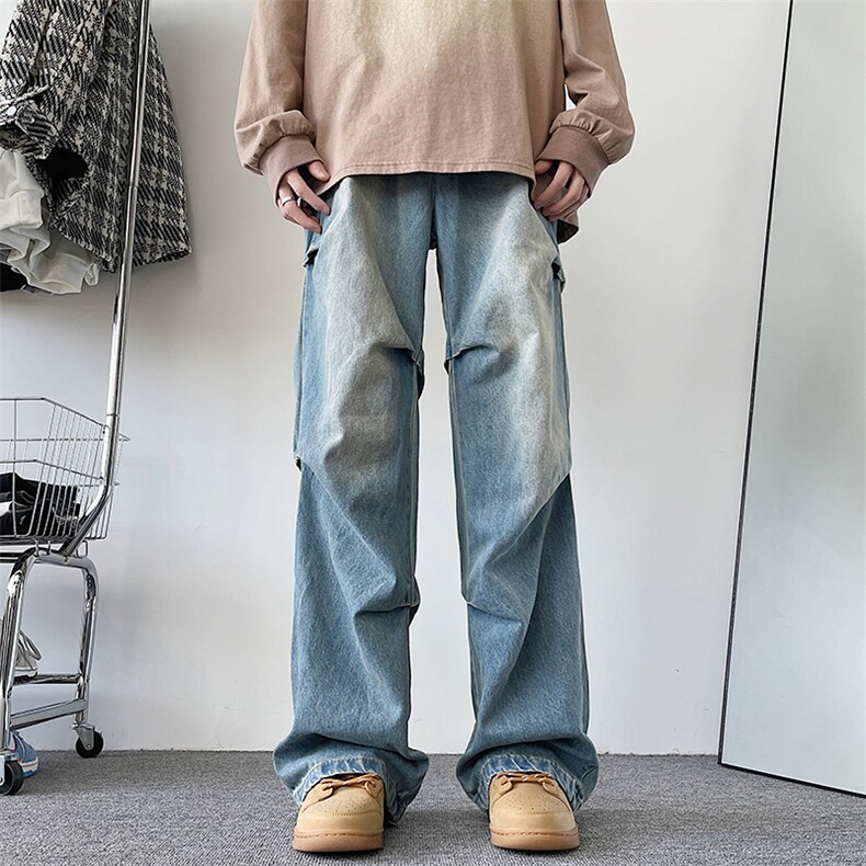 美式高街复古做旧直筒牛仔裤男宽松休闲显瘦潮流长裤H0121-P45,男装牛仔裤,星座1008