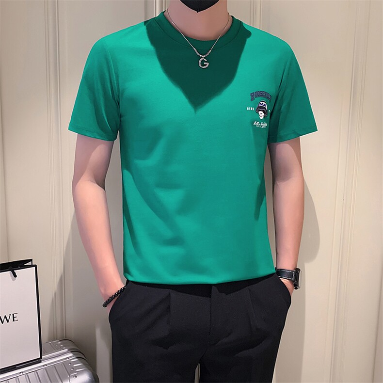B353 339 P48 绿色会小伙2023年夏季新款字母印花男短袖上衣T恤图片