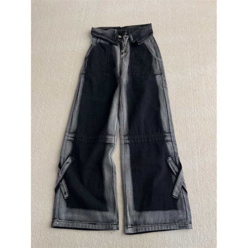 港风美式潮流高街拼色渐变阔腿高腰休闲牛仔裤男女insZK3891-P55,男装牛仔裤,星座313A(原308A-2)