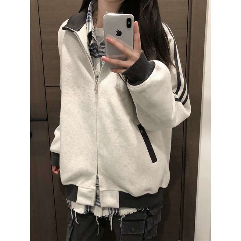 抖音得物高品质26春装美式高街重磅结构拼接织带立领卫衣外套CM42,女装短外套,电商A486-1