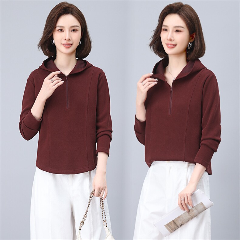 2025秋装新款简约时尚简约连帽修身卫衣，女装卫衣/绒衫，阿丹