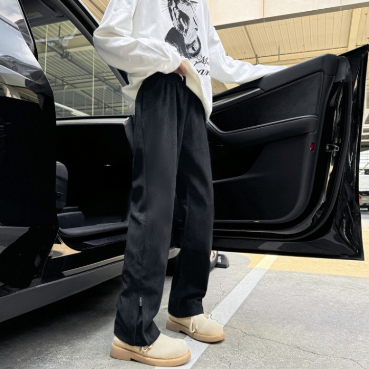 深灰色灯芯绒裤子男秋冬脚口拉链运动卫裤美式高街cleanfit休闲裤,男装休闲裤,星座601-2
