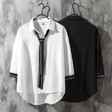 1情侣领带款M-5XL大码潮流休闲短袖衬衫男七分袖衬衣7875P45控68，男装T恤，星座226-2