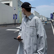简约潮夏季文艺标准青春流行潮流慵懒翻领男时尚长袖日系衬衫，男装衬衫，星座716-3
