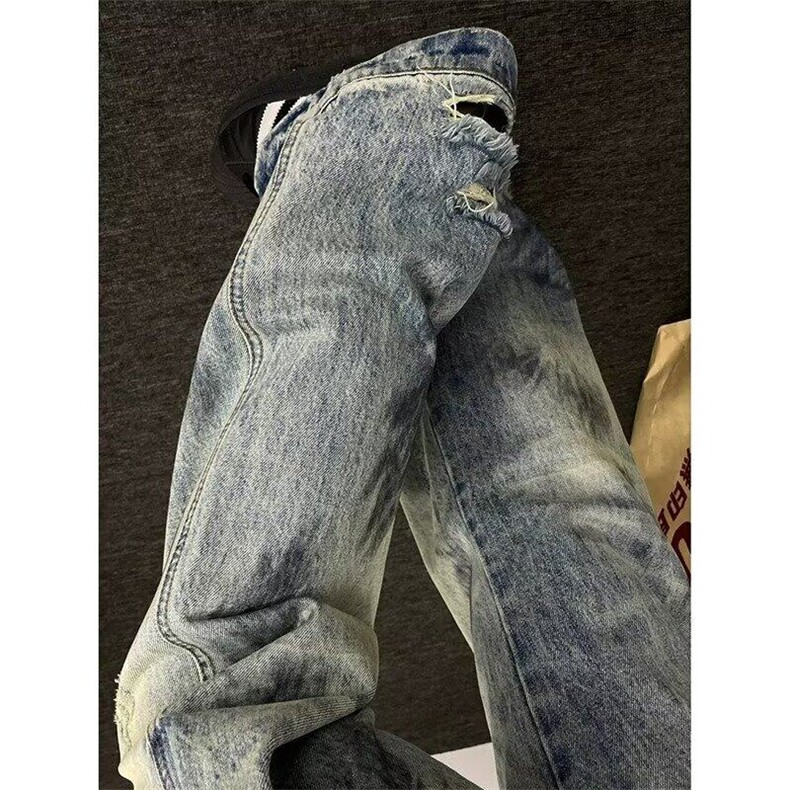 美式复古做旧牛仔裤男复古水洗休闲高街直筒宽松裤子潮LN8033-p48,男装牛仔裤,星座1008