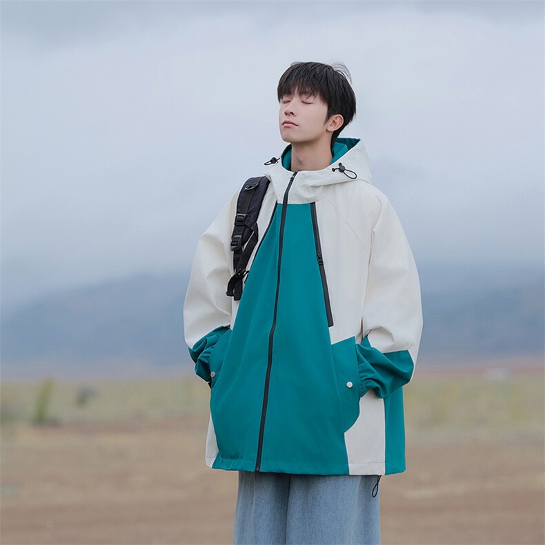 JK7831-P752025秋季新款拼色冲锋衣连帽防水宽松夹克外套,男装夹克,星座109-1