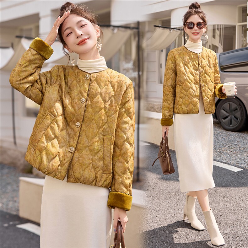 2025冬装新款大量现货简约时尚新中式复古提花棉衣，女装棉衣/棉服，芭米依尚