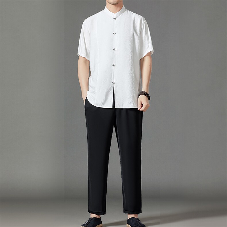 2026夏季薄款高端风冰丝短袖衬衫套装唐装汉服HL23815-P120,男装休闲套装,星座1105-3