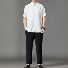 2026夏季薄款高端风冰丝短袖衬衫套装唐装汉服HL23815-P120，男装休闲套装，星座1105-3