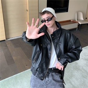 美式复古机车软皮衣外套男仿真皮加厚短款春秋季高级感飞行员夹克图片