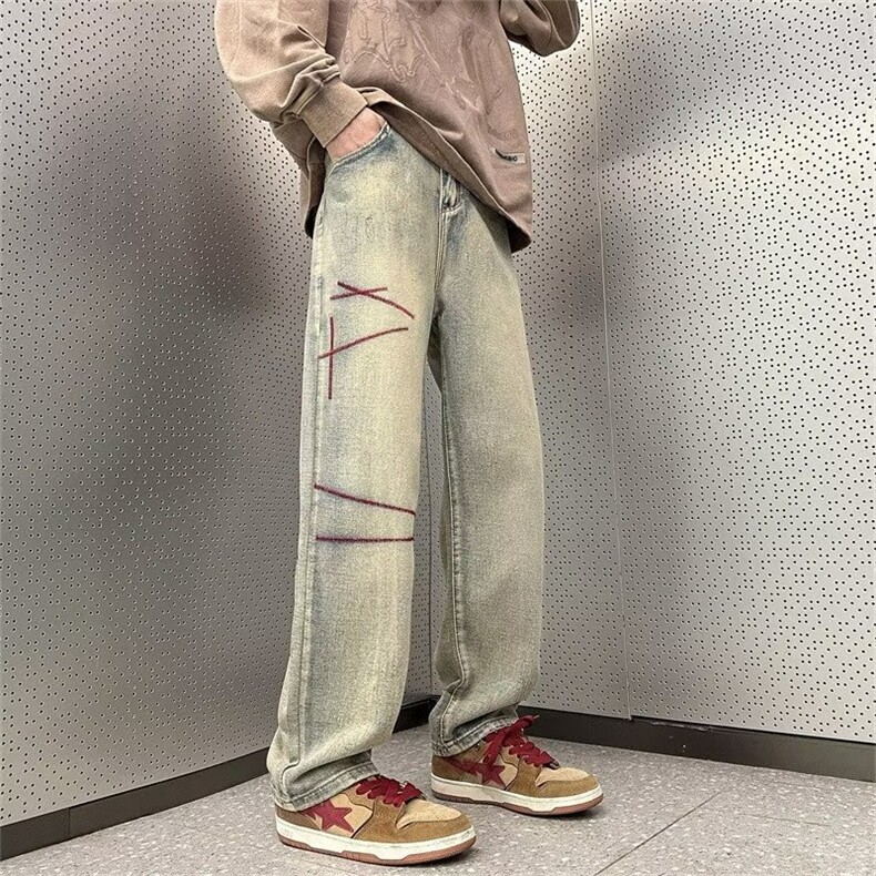 长裤潮流纽扣直脚男青春流行牛仔裤夏季潮新款水洗微弹宽松直筒,男装牛仔裤,星座218-1（原230）
