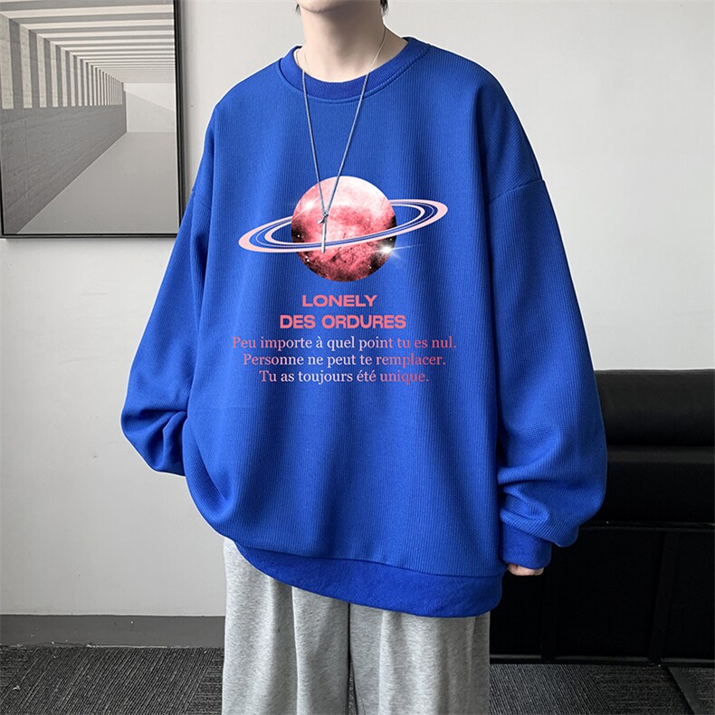 华夫格卫衣圆领卫衣男大码长袖t恤男外套HW76184-P30加绒款-P40,男装卫衣,电商A040