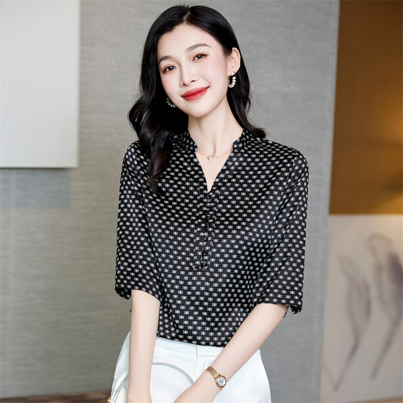 高级感印花真丝衬衫女桑蚕丝2025夏新款衬衣短袖大码气质妈妈上衣,女装衬衫,阿舍尔精品