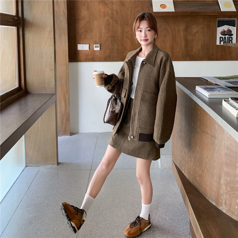 美拉德复古氛围感人字纹毛呢套装2C212-G187-P215-K318,女装套装/套裙,2C212