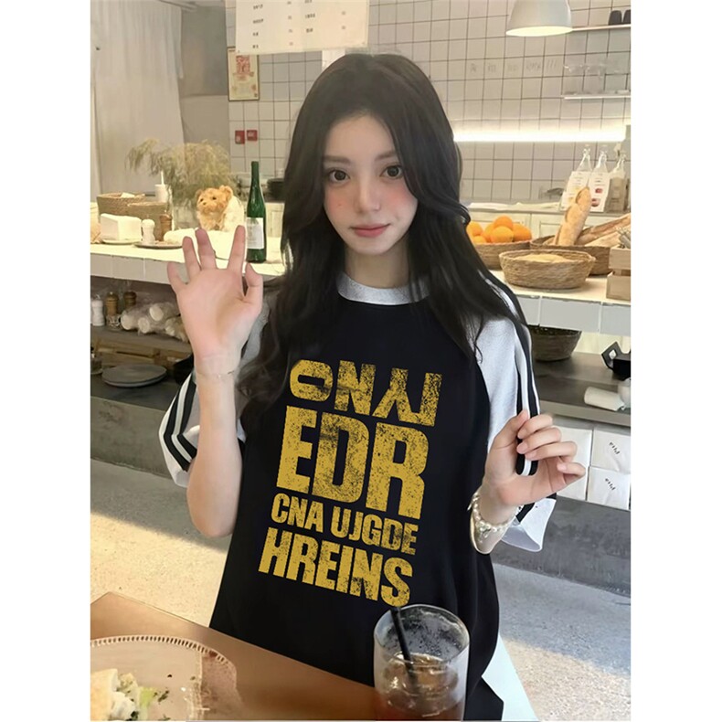 抖音得物品质二开240克宽松纯棉美式潮牌插肩三杠织带短袖T恤图片