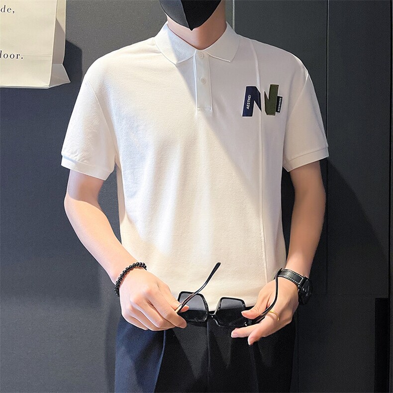 6605-P58设计感刺绣POLO衫男潮牌体恤夏季新款半截袖男装-3控78,男装Polo衫,星座603-2