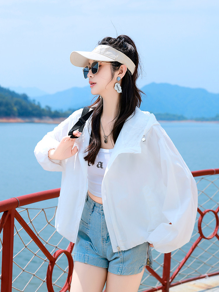 新面料内里蕾丝防晒衣女短款2025夏季新款宽松透气防晒服连帽上衣,女装防晒衣,可可小西