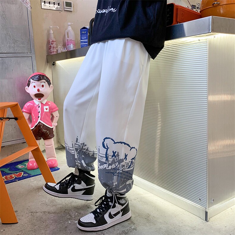 加推2024春新款港风卡通印花抽绳束脚运动休闲裤2114-P40控59,男装休闲裤,星座914-3