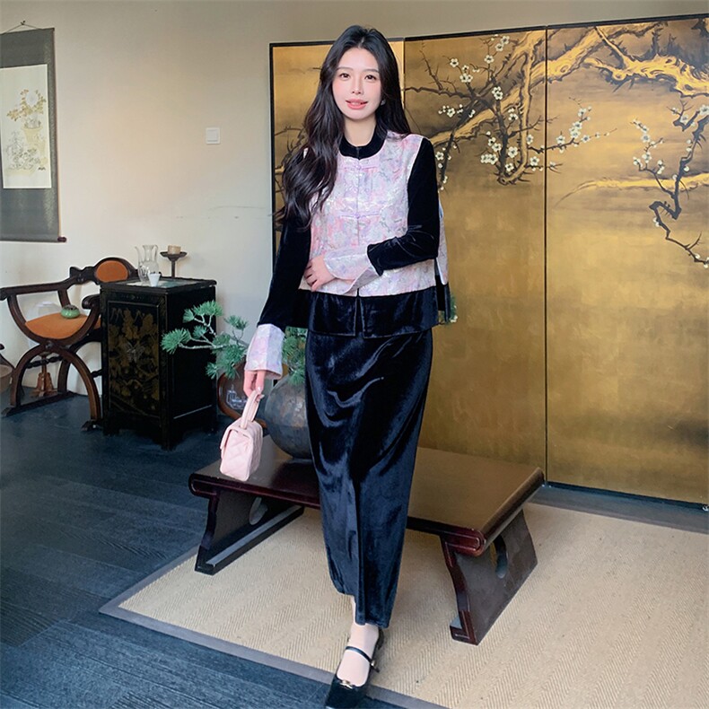 26春季现货数据好新中式天丝绒三件套2C032302P145K198,女装套装/套裙,2C032