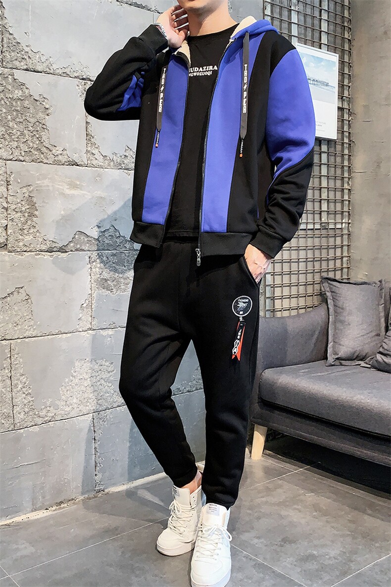 羊羔绒加厚保暖外套男孩运动休闲套装TZ826-P80,男装棉衣,星座210-3