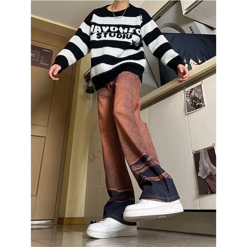 水洗牛仔裤男秋冬季潮牌痞帅炸街美式高街vibe风直筒裤F9099-p50,男装牛仔裤,星座1008