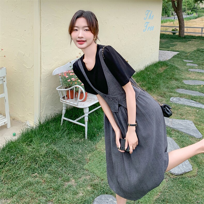 小众设计感拼接马甲裙子女夏季2025新款韩版休闲假三件连衣裙,女装连衣裙,C位