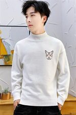 秋冬中领毛衣男套小猫头长袖外套男毛衫打底针织衫高领白M228P35，男装针织衫/毛衣，星座1207