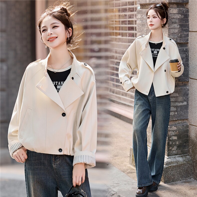 大量现货-2026年春季新款休闲韩版短风衣外套，女装短外套，盈茜