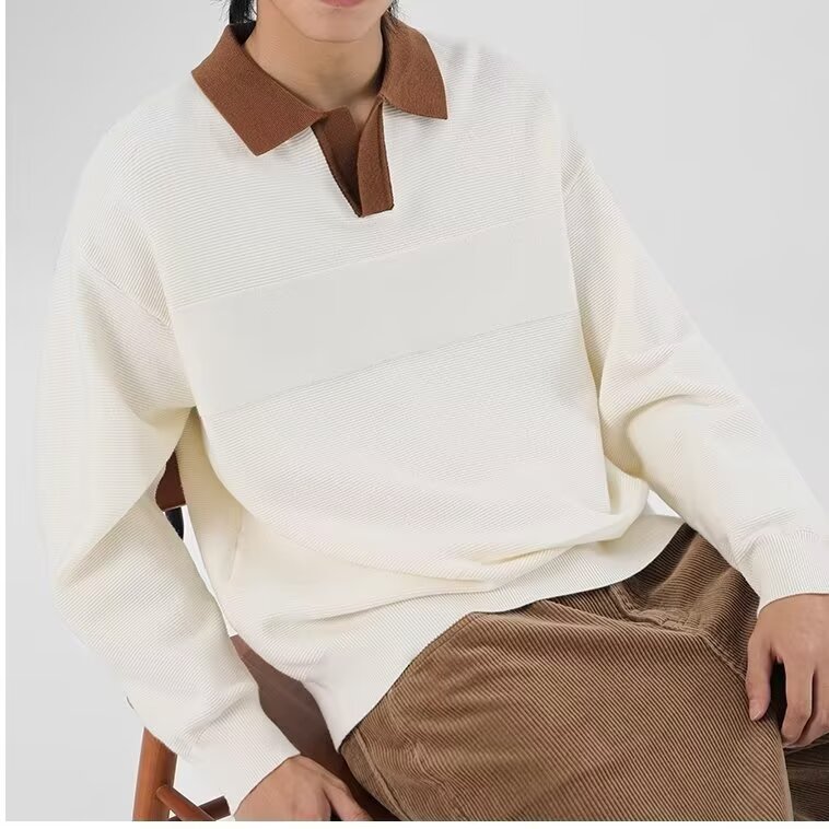 针织卫衣男2026春秋设计感小众polo长袖男美式复古打底衫毛衣男,男装T恤,星座715-4