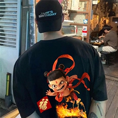 哪吒之魔童短袖T恤男圆领上衣潮牌潮流哪吒主题印花TX103-TP35，男装T恤，电商A089-1