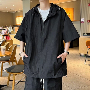 工装连帽防晒衣户外骑行运动服短袖男士夏季薄款休闲套装T05图片