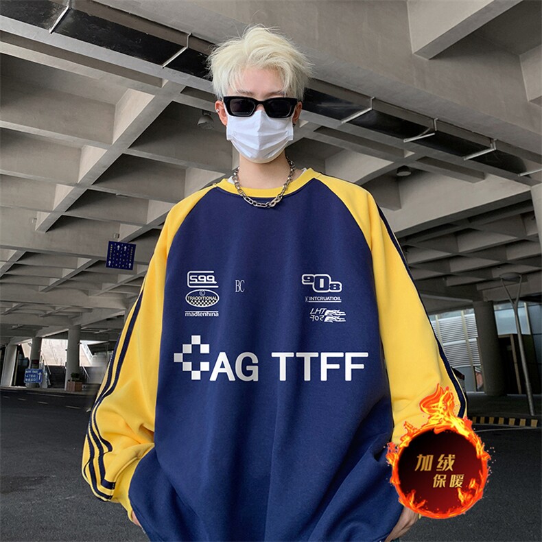 抖音得物供货提供视频秋冬重磅美式宽松织带圆领卫衣0752,男装卫衣,电商A486