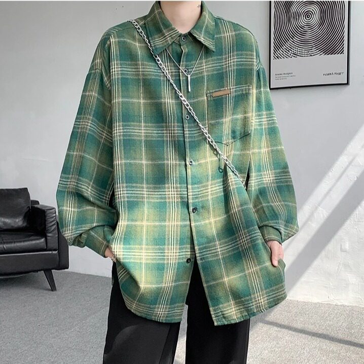 JY781-P35格子外套男春秋季青少年休闲宽松长袖衬衣，男装衬衫，星座1501-3