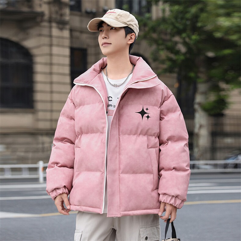 港风冬季新款棉衣男印花宽松PU皮立领面包服大码外套男MY625-P128,男装棉衣,星座505-3