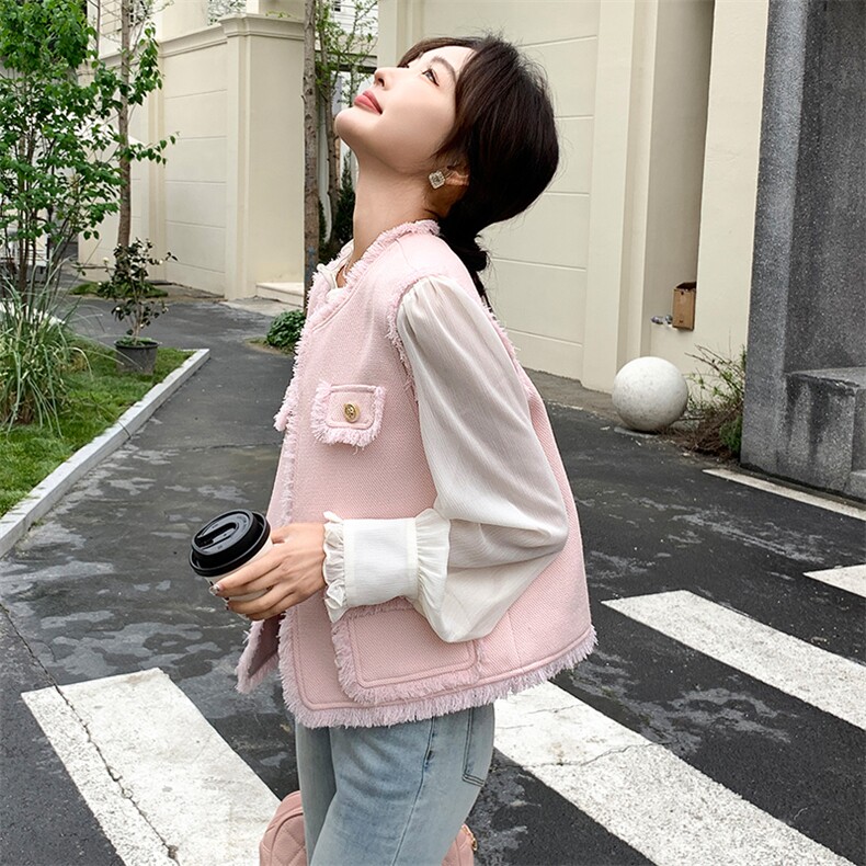 法式小香风流苏马甲连衣裙两件套女春秋新款轻熟风白色气质长裙子,女装套装/套裙,纯色衣恋