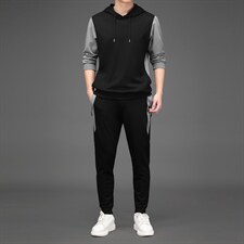 两件装春季套装中年男士连帽卫衣潮流时尚休闲裤子上衣两件套男装图片