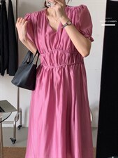 法式方领泡泡袖连衣裙夏季设计感小众温柔高级感初恋茶歇裙子，女装连衣裙，香丽迪1