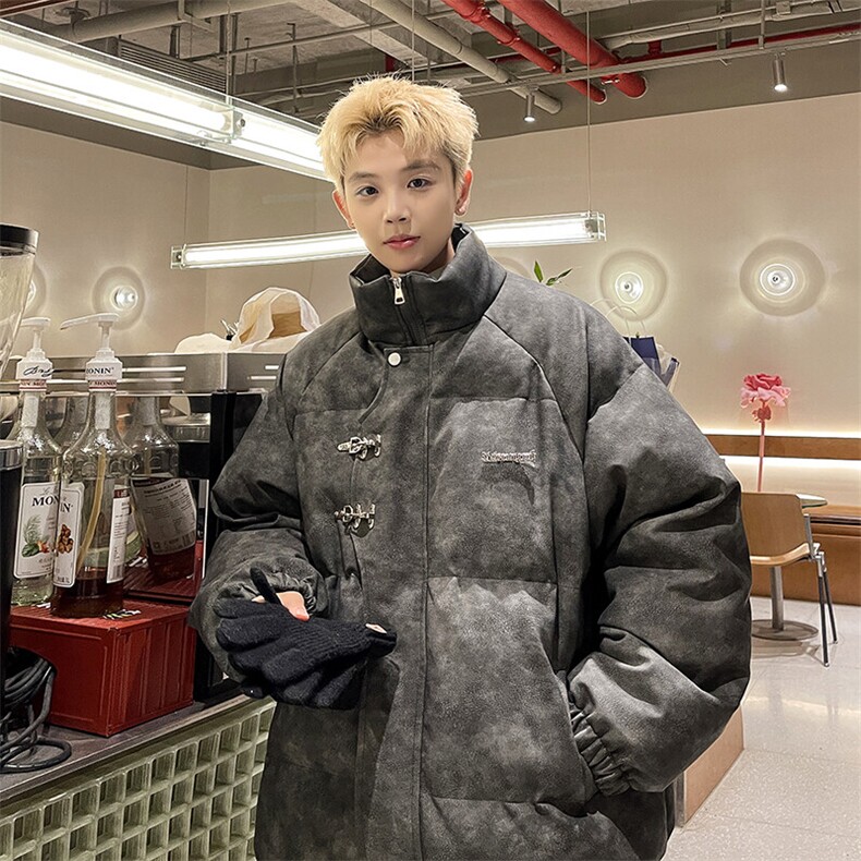 pu皮做旧羽绒棉服男冬季金属飞机扣美式外套M2388P85,男装棉衣,星座1904A-1