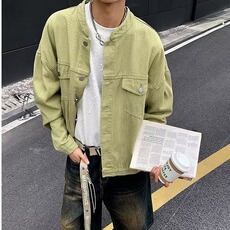 风秋款男立领牛仔夹克衫单排扣休闲外套JK3511P65，男装夹克，星座1013-1