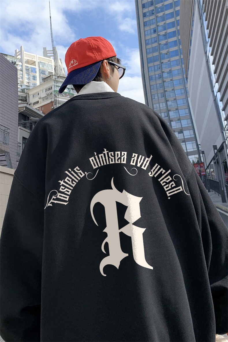 ！直播品质重磅宽松大码港风R印花圆领卫衣WY73-特p28,男装卫衣,星座508（原C305）