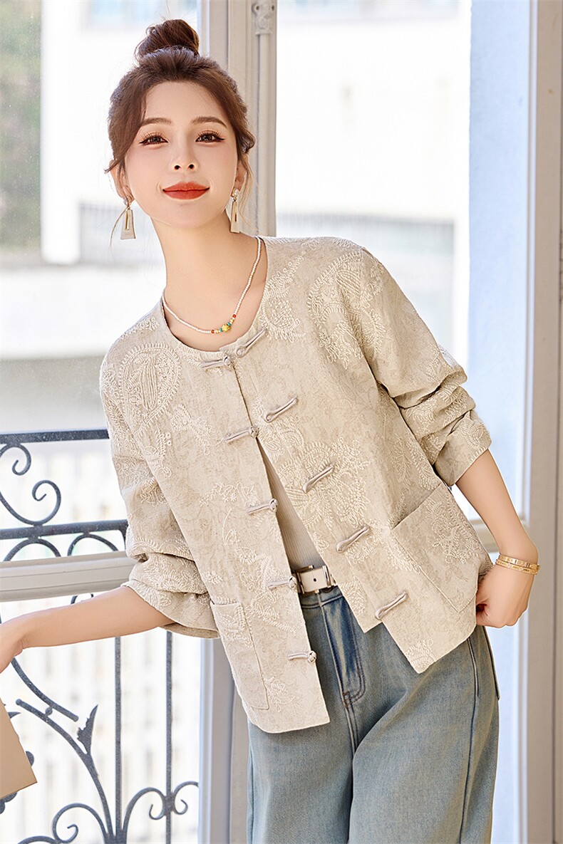 新中式国风短外套女2025春季新款小个子复古气质刺绣盘扣开衫上衣,女装短外套,关键词