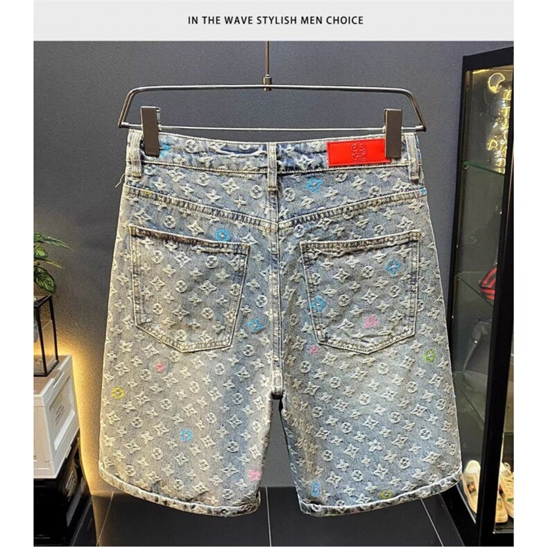 轻奢牛仔短裤男潮牌夏季新款提花工艺时尚宽松五分裤PL8813P49,男装牛仔裤,星座1013-5